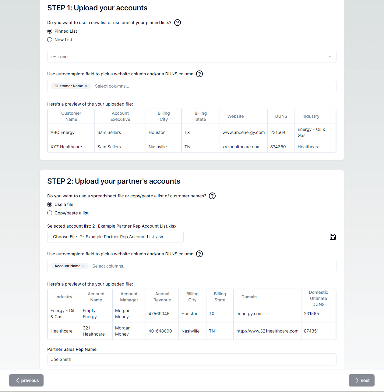 Product screenshot of Salesdap's account matching feature